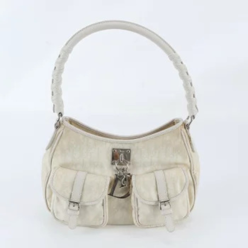 Christian Dior Trotter Lovely Leather Tote 2Way Shoulder Bag Silver